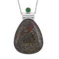 Dragon Bloodstone Jasper and Multi Gemstone 36.00 ctw Drop Frame Pendant in Silvertone with Stainless Steel Necklace 20 Inches - Sticky add to cart bar