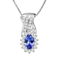 D'Joy AAA Tanzanite and White Zircon 1.00 ctw Grace Halo Pendant Necklace in Rhodium Over Sterling Silver 20 Inches