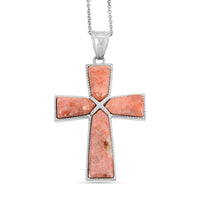 Chili Jasper Cross Pendant in Silvertone with Stainless Steel Necklace (20 Inches) 19.00 ctw