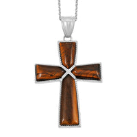 Chili Jasper Cross Pendant in Silvertone with Stainless Steel Necklace (20 Inches) 19.00 ctw