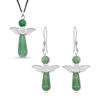 2 Piece Set - Sodalite Angel Adjustable Black Cord Necklace (14 Inches) and Earrings in Silvertone 27.00 ctw