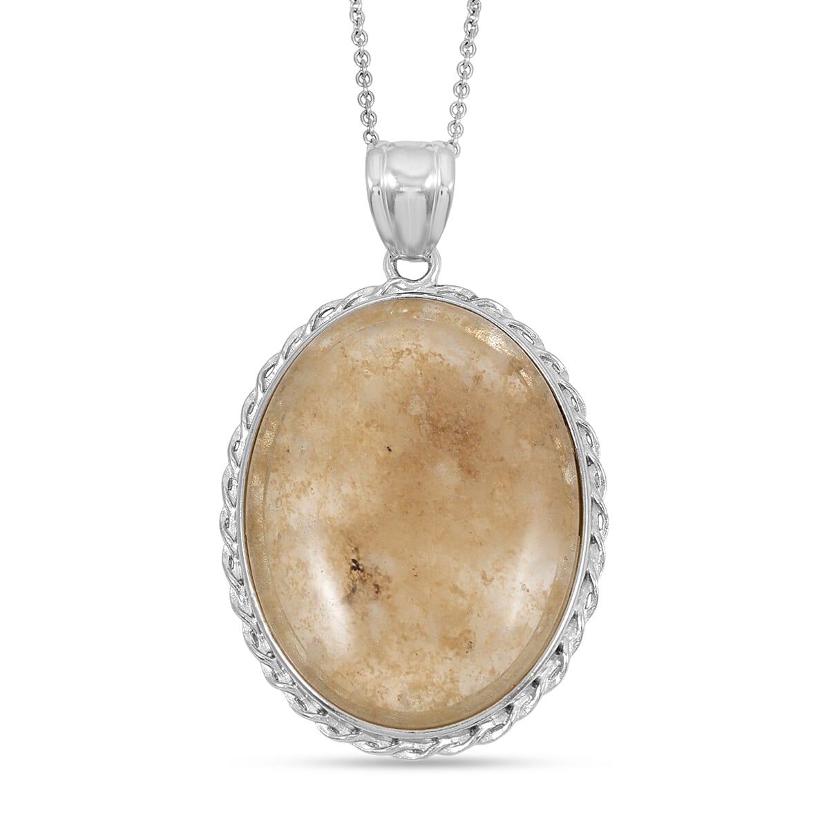 Rutile Quartz 47 ctw Pendant in Silvertone with Stainless Steel Necklace 20 Inches