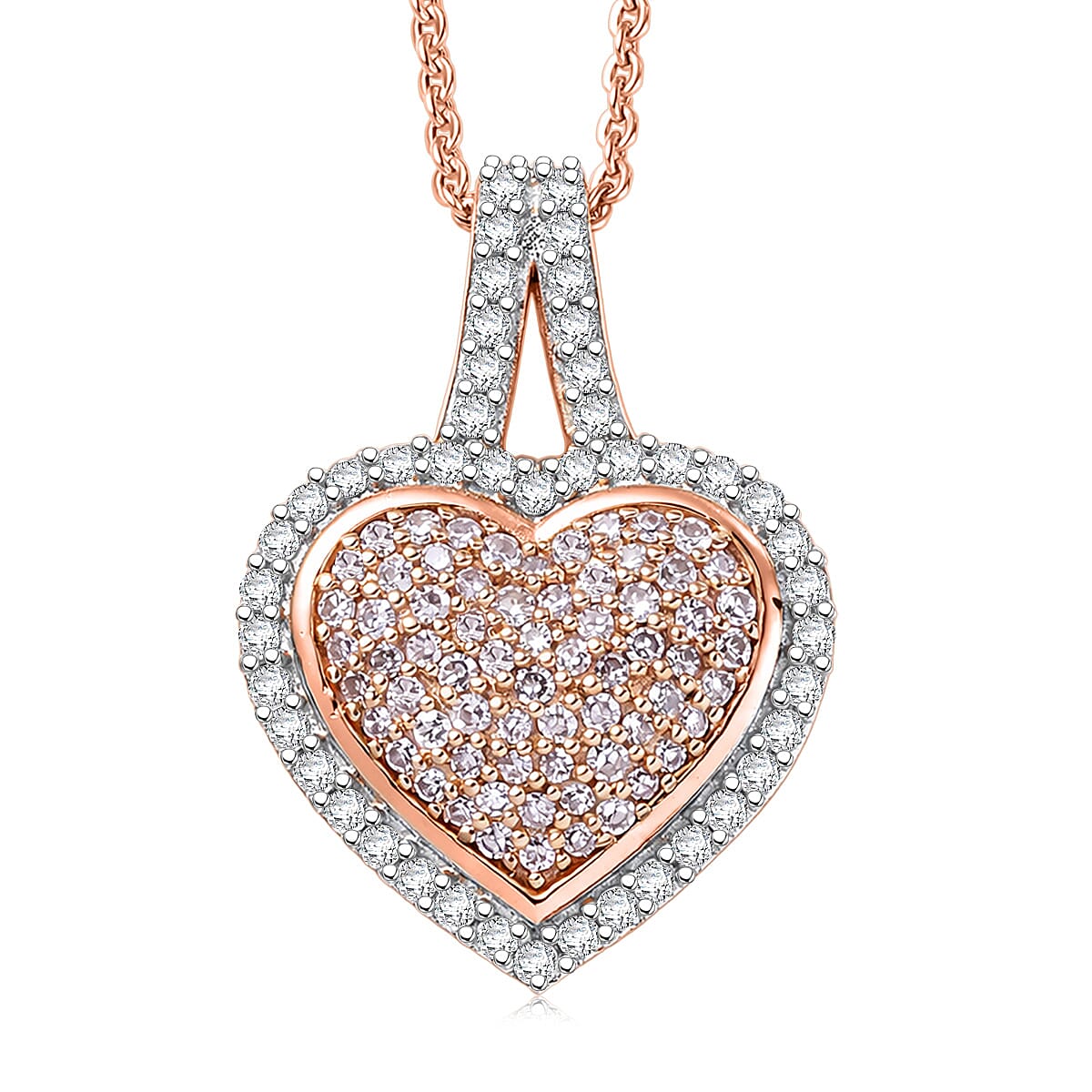D'Joy Natural Pink and White Diamond I3 0.50 ctw Timeless Love Pendant Necklace in 18K Vermeil Rose Gold Over Sterling Silver 20 Inches