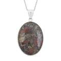 Plain Oval Scenic Jasper Inlay Frame Pendant Necklace (20 Inches) in Stainless Steel 58.00 ctw - Sticky add to cart bar
