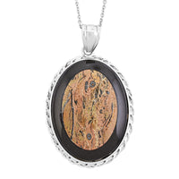 Bradiopods Fossil, Blackstone Pendant Necklace (20 Inches) in Stainless Steel 46.00 ctw