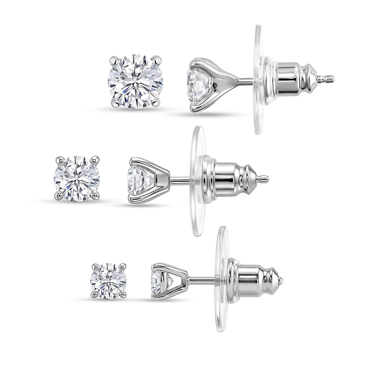 D'Joy Moissanite 2.90 ctw Set of 3 Earrings in Platinum Over Sterling Silver