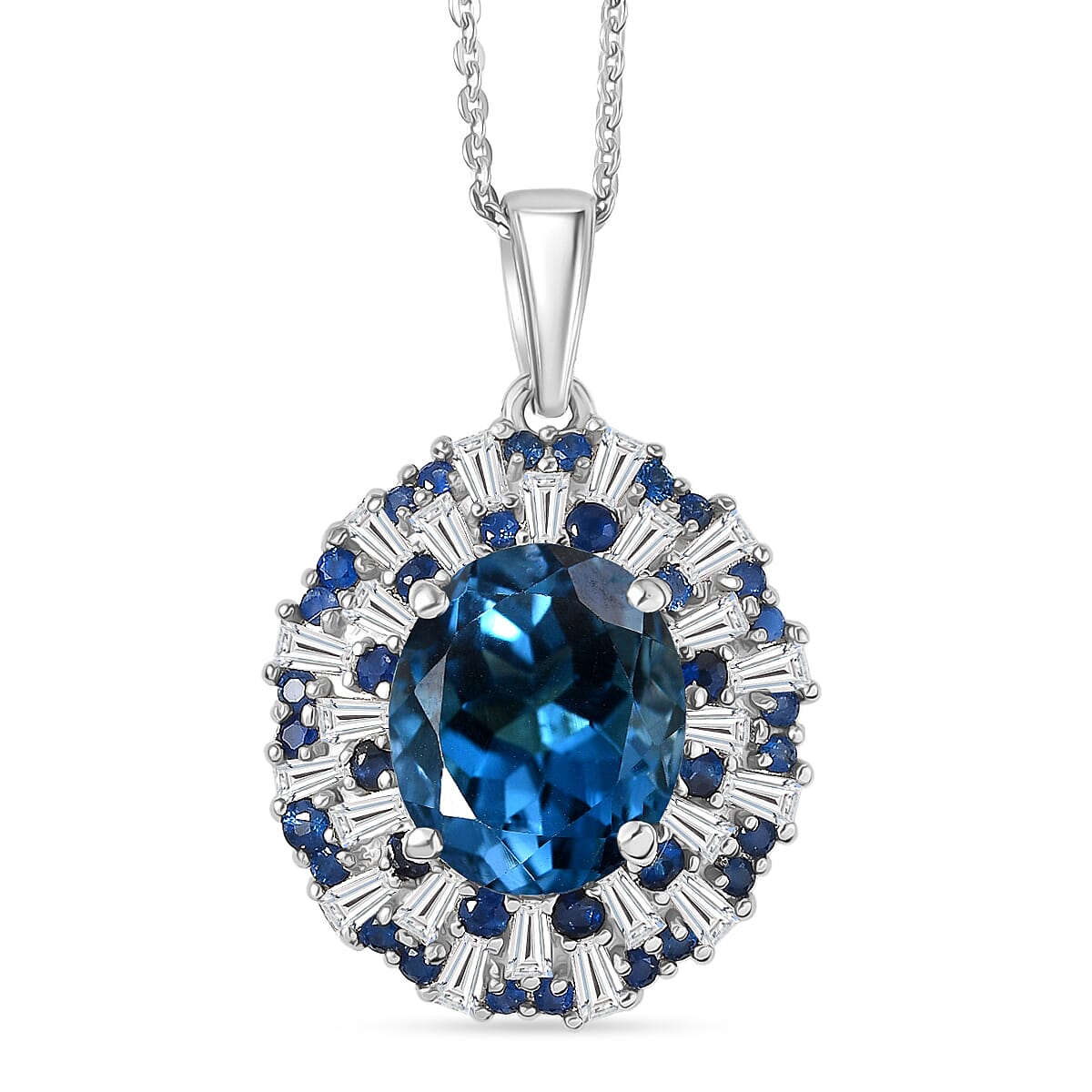 D'Joy London Blue Topaz and Multi Gemstone 6.75 ctw Pendant Necklace in Rhodium Over Sterling Silver 20 Inches