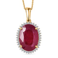 Premium Niassa Ruby and Luxuriant Lab Grown Diamond 20.70 ctw Pendant Necklace in 18K Vermeil Yellow Gold Over Sterling Silver 20 Inches - Sticky add to cart bar