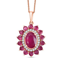 D'Joy Premium Niassa Ruby (FF) and Moissanite 5.50 ctw Crown Heart Halo Pendant Necklace in 18K Vermeil Rose Gold Over Sterling Silver 20 Inches