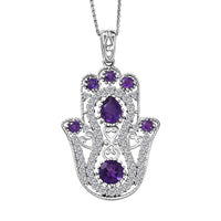 D'Joy Passport to Israel Premium African Amethyst and White Zircon 4.15 ctw Pendant Necklace in Rhodium Over Sterling Silver 20 Inches