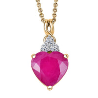 Certified & Appraised AAA Montepuez Ruby and Luxuriant Lab Grown Diamond G-H SI 3.40 ctw Heart Pendant Necklace in 10K Yellow Gold 0.90 Grams 20 Inches