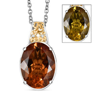 EverTrue Autumn Alexite and White Zircon 8.80 ctw Fallfire Solitaire Pendant in 18K YG Plated and Platinum Bond with Stainless Steel Necklace 18 Inches