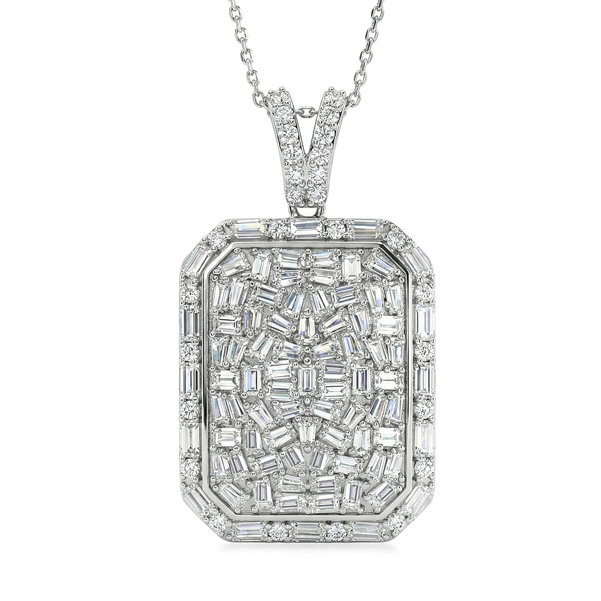 TLV D'Joy Moissanite Pendant Necklace (20 Inches) in Rhodium Over Sterling Silver 3.70 ctw