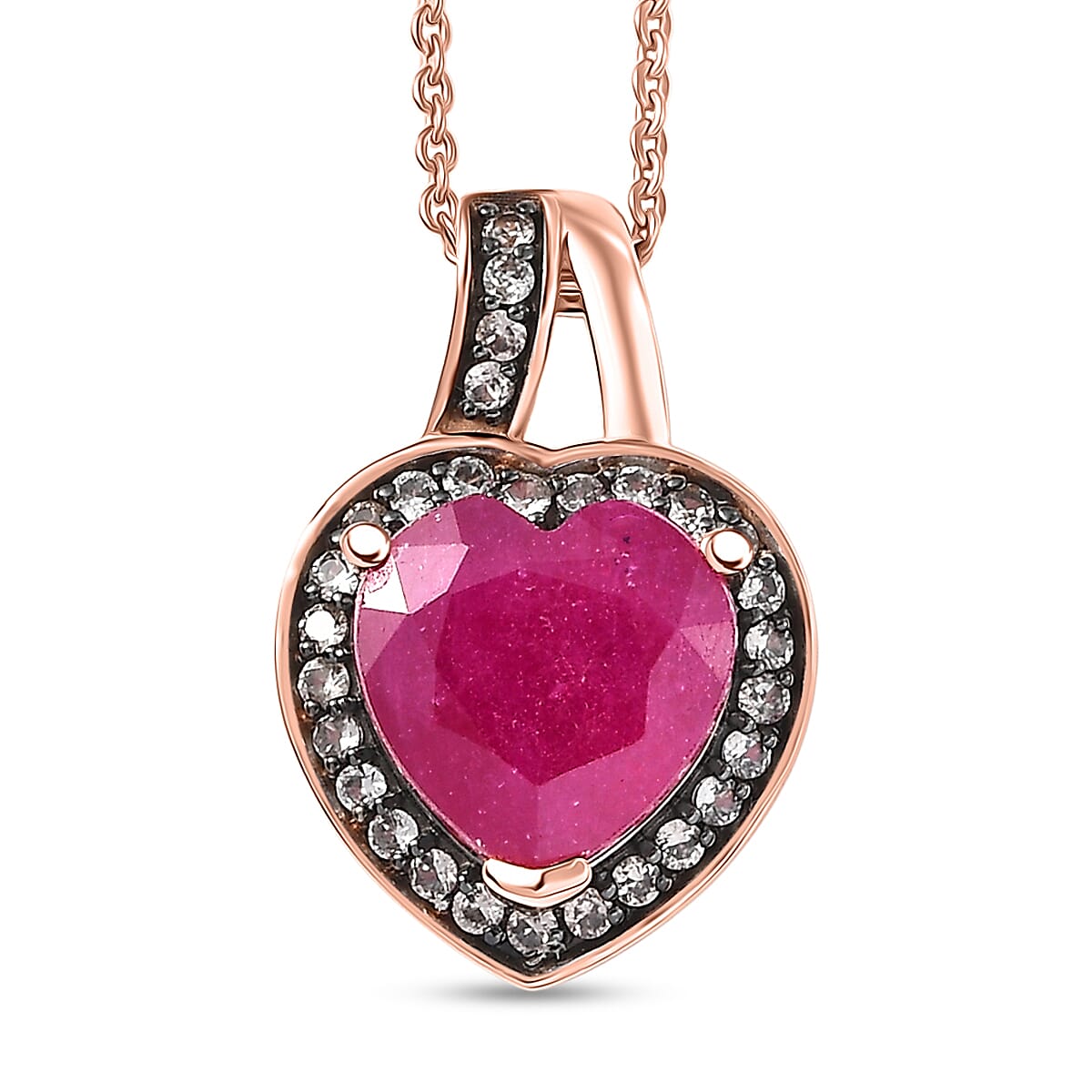 D'Joy Premium Niassa Ruby (FF) and Champagne Zircon 4.15 ctw Bloodline Heart Pendant Necklace in 18K Vermeil Rose Gold Over Sterling Silver 20 Inches