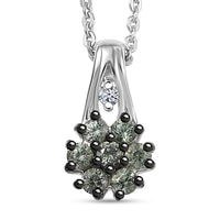 Premium Milanoa Green Sapphire and Luxuriant Lab Grown Diamond G-H SI 0.40 ctw Petal Bloom Pendant Necklace in Rhodium Over Sterling Silver 20 Inches
