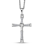 D'Joy White Zircon 0.50 ctw Cross Men's Pendant Necklace in Rhodium Over Sterling Silver (24 Inches)