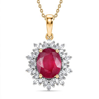 AAA African Ruby, Luxuriant Lab Grown Diamond G-H SI 4.28 ctw Pendant Necklace (20 Inches) in 18K Vermeil YG Over Sterling Silver