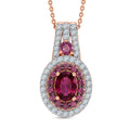 D'Joy Premium Orissa Rhodolite Garnet and Moissanite 2.00 ctw Wine Fire Halo Pendant Necklace in 18K Vermeil Rose Gold Over Sterling Silver 20 Inches - Sticky add to cart bar