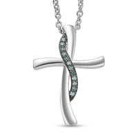 EverTrue Lab Grown Green Diamond (IR) (SI) Green Promise Cross Pendant in Platinum Bond with Stainless Steel Necklace (20 Inches) 0.10 ctw
