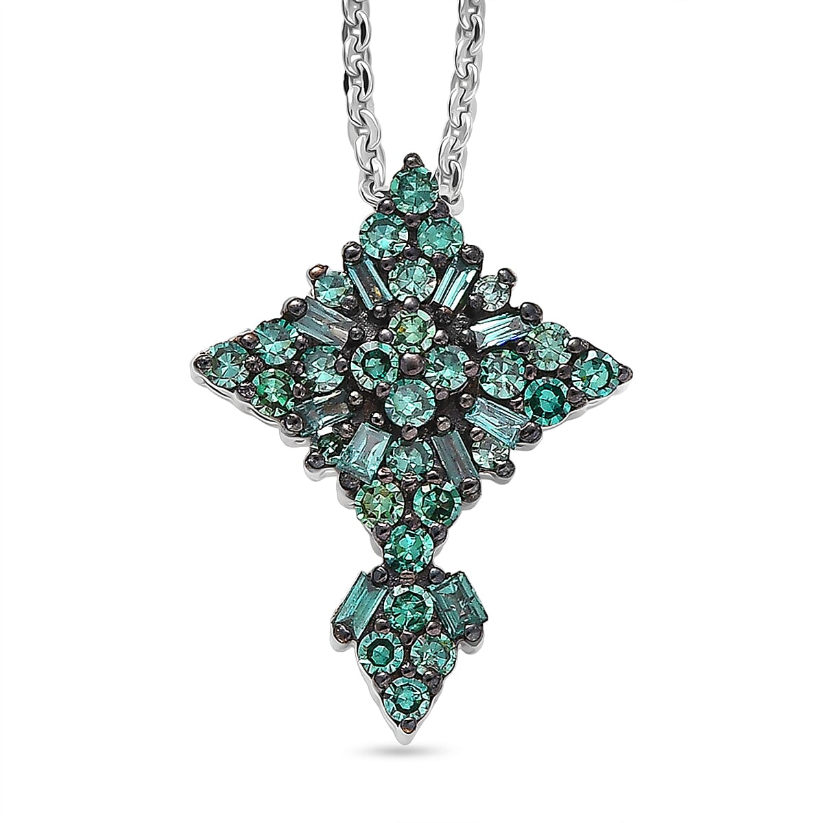 Luxuriant Lab Grown Green Diamond (IR) SI 0.50 ctw Forever Green Faith Pendant Necklace in Rhodium Over Sterling Silver 20 Inches