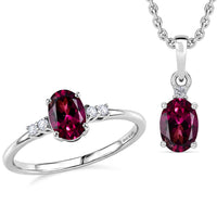 D'Joy Premium Orissa Rhodolite Garnet, Moissanite Ring (Size 5.0), Pendant Necklace (20 Inches) in Rhodium Over Sterling Silver 2.15 ctw