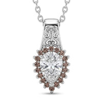 EverTrue Simulated White and Brown Diamond 2.70 ctw Pendant in Platinum Bond with Stainless Steel Necklace 20 Inches