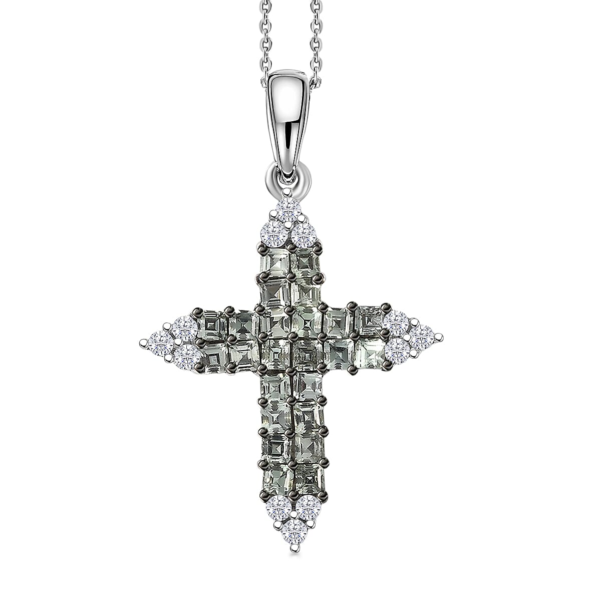 D'Joy Premium Green Sapphire and Moissanite 2.15 ctw Pendant Necklace in Rhodium Over Sterling Silver 20 Inches