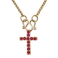 D'Joy Niassa Ruby (FF) 1.00 ctw Cross Pendant in 14K Yellow Gold Over Sterling Silver with Stainless Steel Necklace 20 Inches