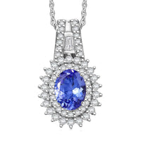 D'Joy Premium Tanzanite and Moissanite 1.50 ctw Pendant Necklace in Rhodium Over Sterling Silver 20 Inches