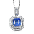 D'Joy Premium Kashmir Kyanite and Moissanite 3.90 ctw Double Halo Pendant Necklace in Rhodium Over Sterling Silver 20 Inches - Sticky add to cart bar