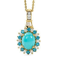 D'Joy Sleeping Beauty Turquoise and Multi Gemstone 2.50 ctw Golden Sky Blossom Pendant Necklace in 18K Vermeil Yellow Gold Over Sterling Silver 20 Inches