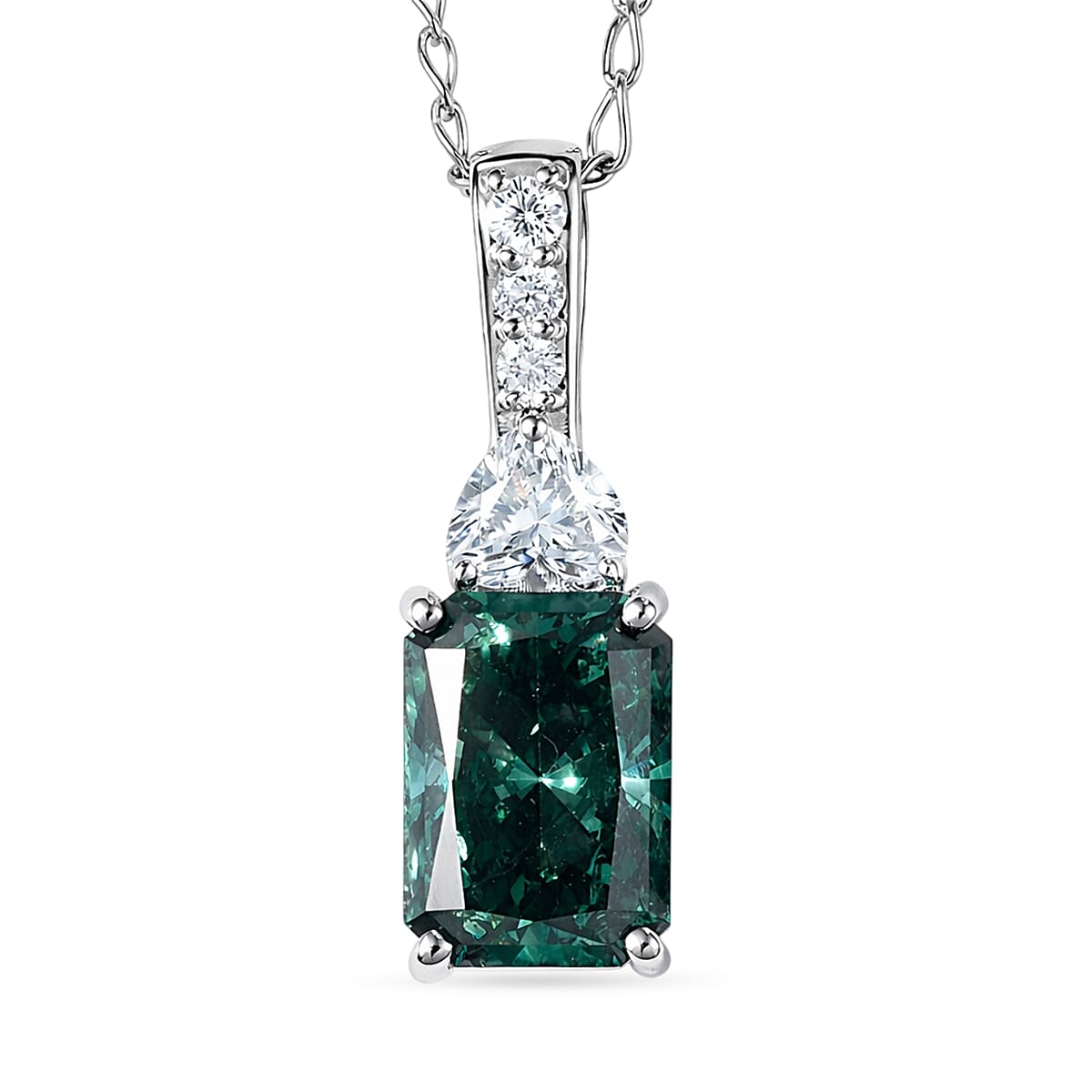 SGL Certified Luxuriant Lab Grown Green Diamond (IR) and Lab Grown Diamond VS 2.35 ctw Forest Flame Desire Pendant Necklace in 950 Platinum (20 Inches) (Del. in 8-10 Days)