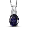 D'Joy Premium Catalina Iolite and Moissanite 2.15 ctw Classic Oval Pendant Necklace in Rhodium Over Sterling Silver 20 Inches - Sticky add to cart bar