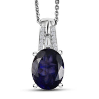 D'Joy Premium Catalina Iolite and Moissanite 2.15 ctw Classic Oval Pendant Necklace in Rhodium Over Sterling Silver 20 Inches