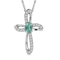 D'Joy Premium Kagem Zambian Emerald and Moissanite 0.35 ctw Pendant Necklace in Rhodium Over Sterling Silver (20 Inches)