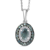Narsipatnam Alexandrite and Luxuriant Lab Grown Diamond G-H SI 1.00 ctw Regal Shift Halo Pendant Necklace in Rhodium Over Sterling Silver 20 Inches