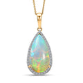 Premium Ethiopian Welo Opal and Luxuriant Lab Grown Diamond G-H SI 7.10 ctw Prism Flame Pendant Necklace in 10K Yellow Gold 20 Inches - Sticky add to cart bar