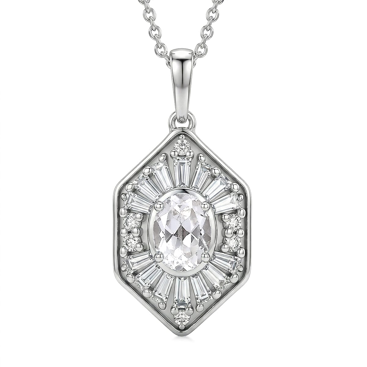 D'Joy White Topaz 1.80 ctw Victorian Royale Pendant Necklace in Rhodium Over Sterling Silver 20 Inches