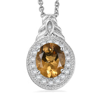 EverTrue Brazilian Citrine and White Zircon 3.10 ctw Pendant in Platinum Bond with Stainless Steel Necklace 20 Inches