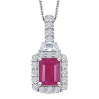 Certified & Appraised D'Joy Niassa Ruby (FF) and Moissanite 3.10 ctw Pendant Necklace in Rhodium Over Sterling Silver 20 Inches
