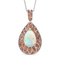 D'Joy AAA Ethiopian Welo Opal, Uncut Natural Pink Diamond 4.50 ctw Pendant Necklace (20 Inches) in Rhodium Over Sterling Silver