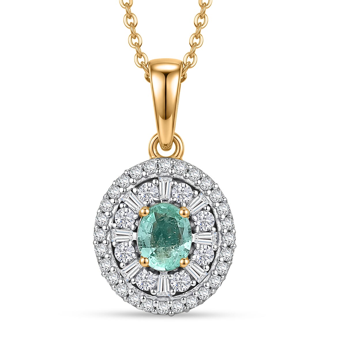 D'Joy Boyaca Colombian Emerald and Diamond 0.65 ctw Green Fire Burst Pendant Necklace in 18K Vermeil Yellow Gold Over Sterling Silver 20 Inches