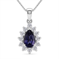 D'Joy Premium Catalina Iolite and Moissanite 1.10 ctw Royal Violet Elegance Pendant Necklace in Rhodium Over Sterling Silver 20 Inches