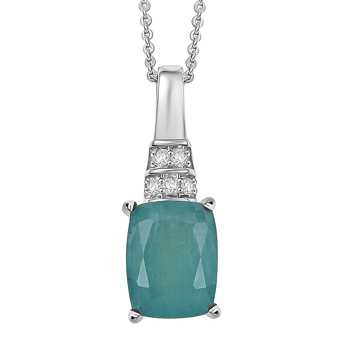 D'Joy Premium Grandidierite and Moissanite 2.35 ctw Timeless Rare Spark Pendant Necklace in Rhodium Over Sterling Silver 20 Inches