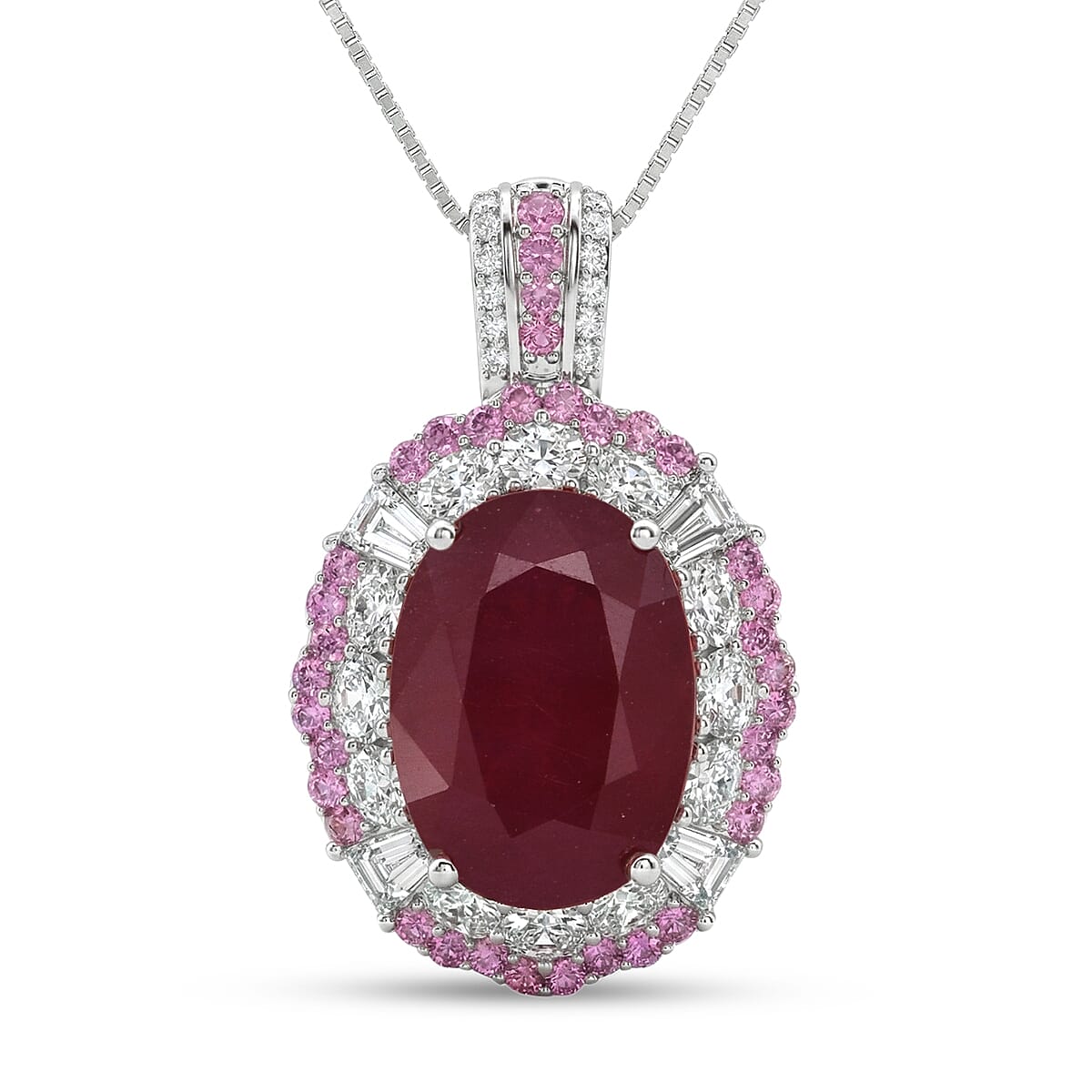 D'Joy Niassa Ruby (FF) and Multi Gemstone 12.30 ctw Fiery Passion Pendant Necklace in Rhodium Over Sterling Silver 20 Inches