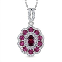 D'Joy AAA Radiant Ember Garnet and Moissanite 2.70 ctw Majestic Cluster Pendant Necklace in Rhodium Over Sterling Silver 20 Inches