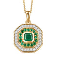 D'Joy Asscher Cut AAA Kagem Zambian Emerald and Moissanite 1.40 ctw Pendant Necklace in 18K Vermeil Yellow Gold Over Sterling Silver (20 Inches) - Sticky add to cart bar