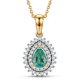 D'Joy Boyaca Colombian Emerald and Moissanite 0.60 ctw Pear Crown Halo Pendant Necklace in 18K Vermeil Yellow Gold Over Sterling Silver 20 Inches - Sticky add to cart bar