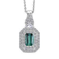 Certified & Appraised D'Joy Pirineu Lagoon Tourmaline and Moissanite 1.50 ctw Pendant Necklace in Rhodium Over Sterling Silver 20 Inches