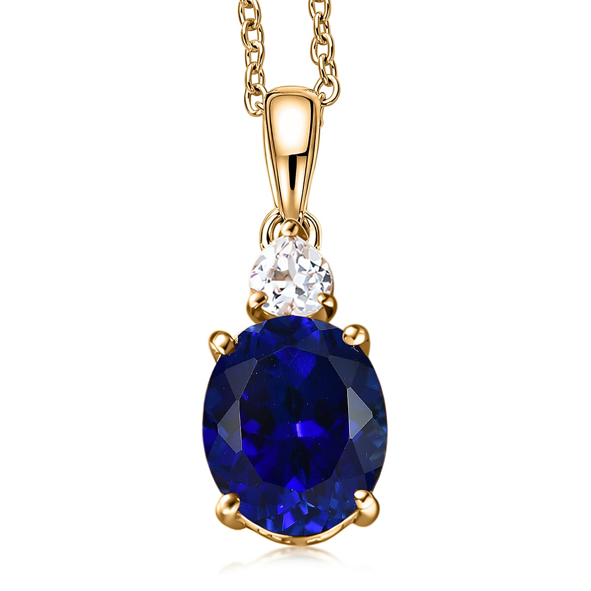 EverTrue Lab Created Blue and White Sapphire Pendant in 18K YG Plated with ION Plated YG Stainless Steel (20 Inches) 7.40 ctw